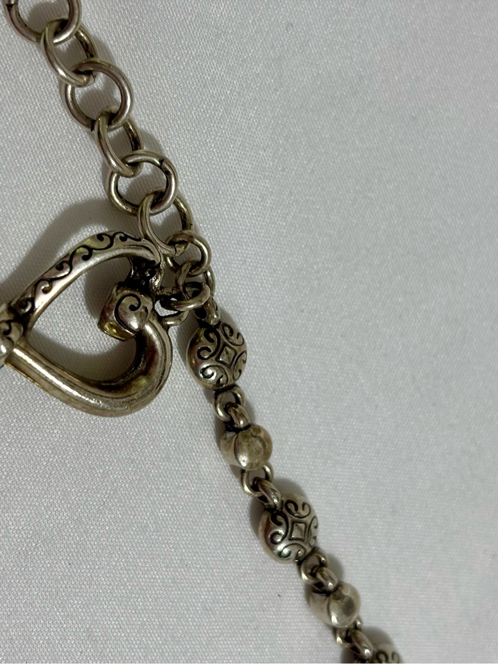 Vintage Brighton Blair Heart Barrel Link Chain Charm Bracelet Silver Plated - Picture 4 of 5